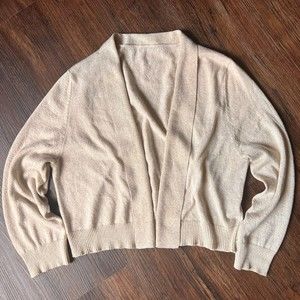 Calvin Klein Cardigan Metallic Gold Open Cropped Knit Sweater Small Medium Tan